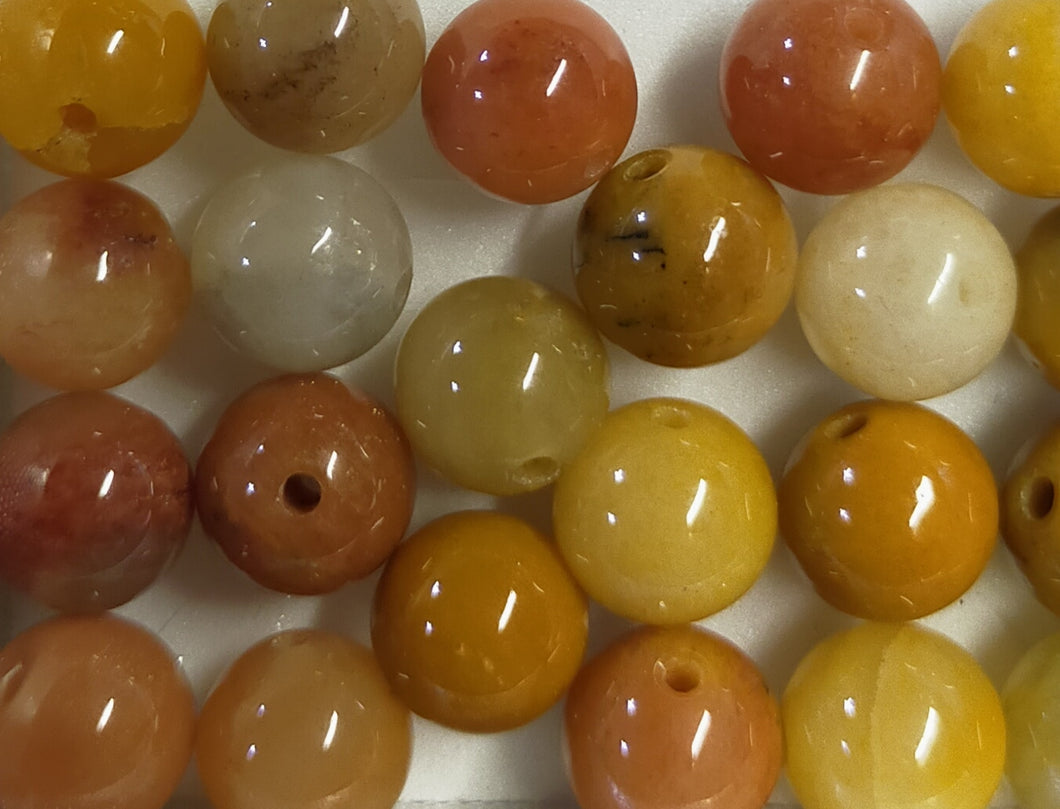 Red and yellow round jade beads 8-8.5mm