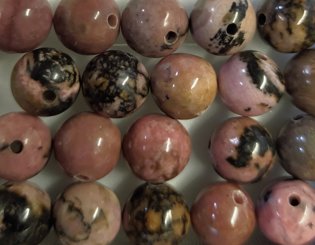 Rhodonite round beads 6-6.5mm to 8-8.5mm