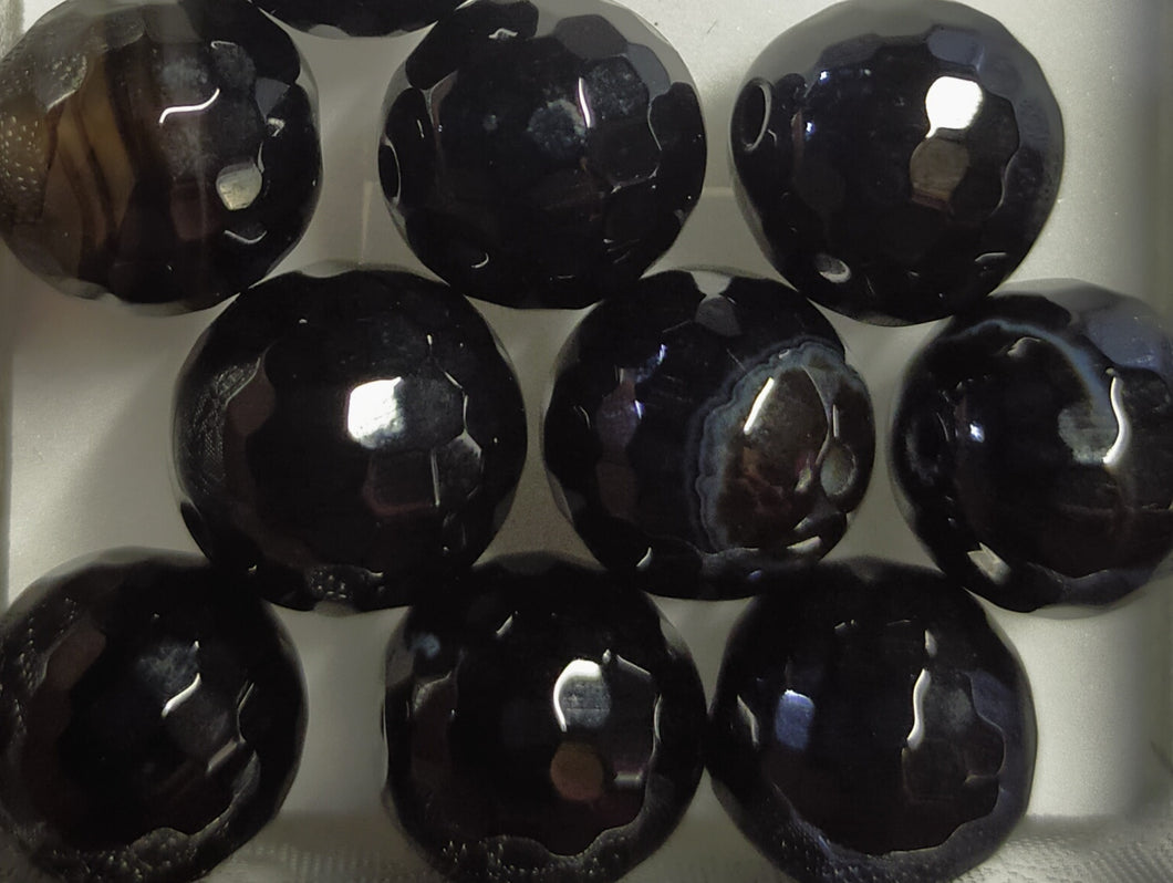 Black banded agate faceted beads 12mm